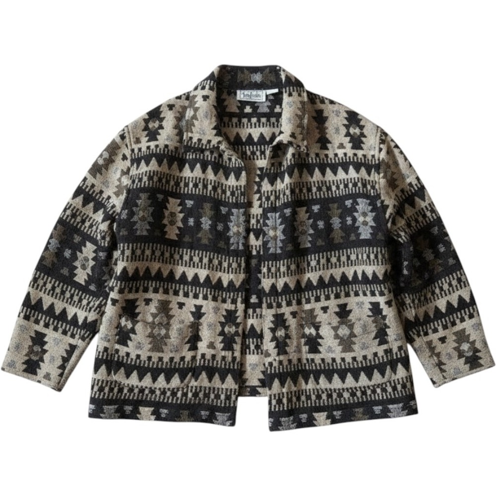TanTrums Tapestry Jacket XL Brown Black Southwestern Woven‎ Boho Shacket